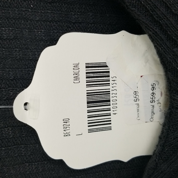 Altar'd State Gray Ribbed Knit Bodysuit w Vneck & Front Ruffle - Picture 2 of 4